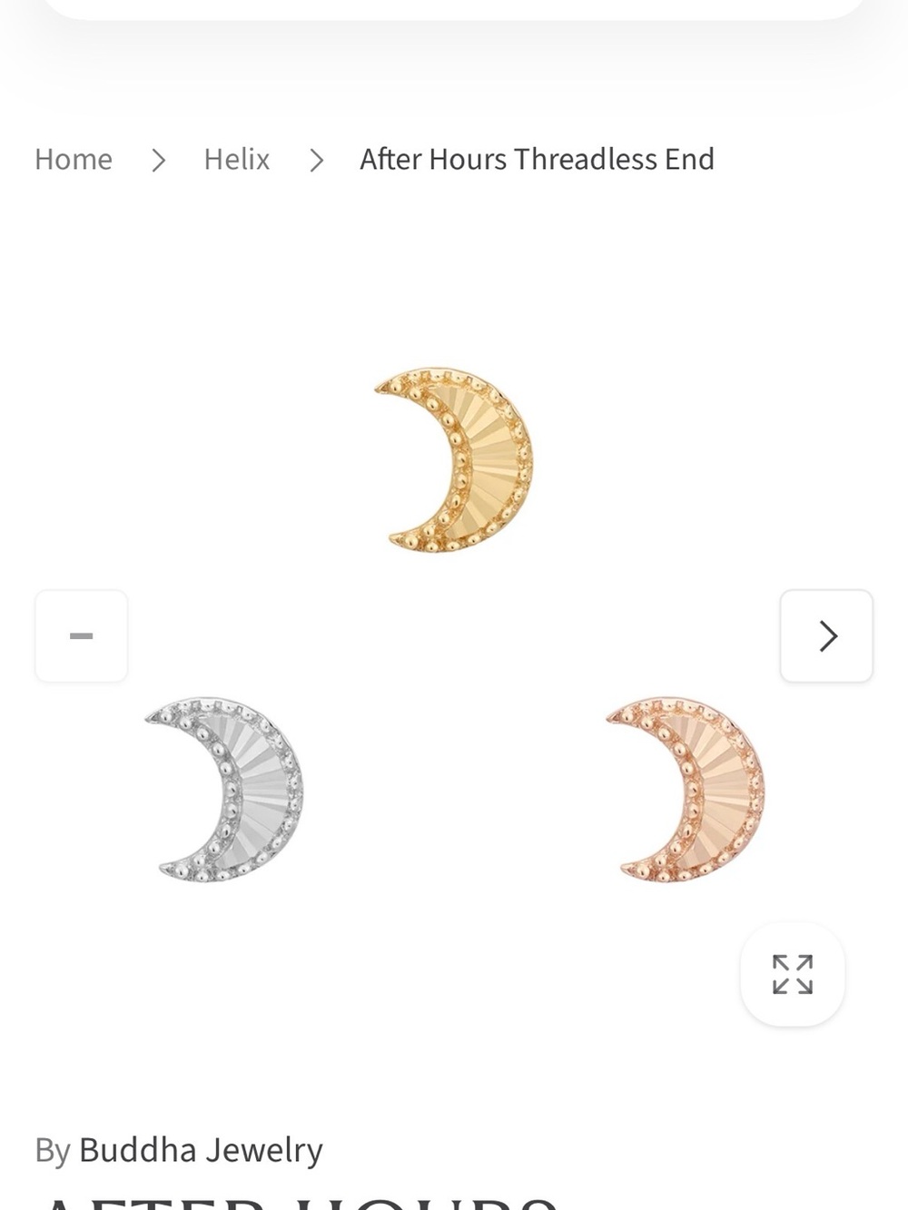 Buddah After Hours Threadless End Crescent Moon Stud - 14k Rose Gold